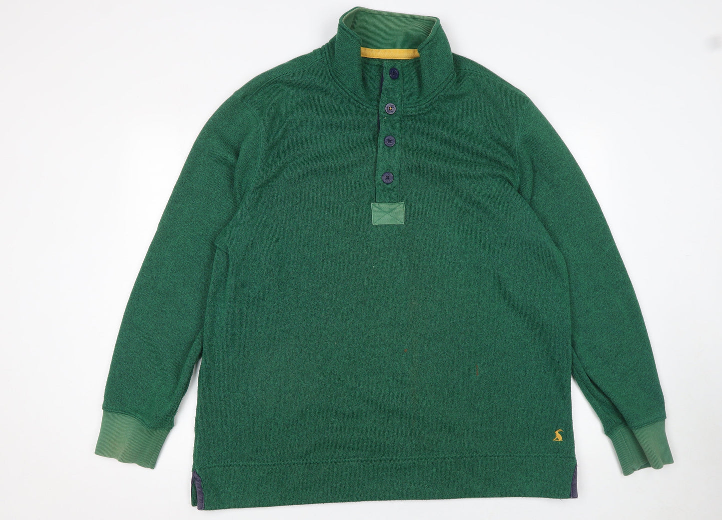 Joules Mens Green Henley Sweatshirt 2XL Button High Neck Knit