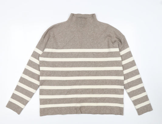 Tahari Women Beige Striped Mock Neck Pullover Jumper Size L