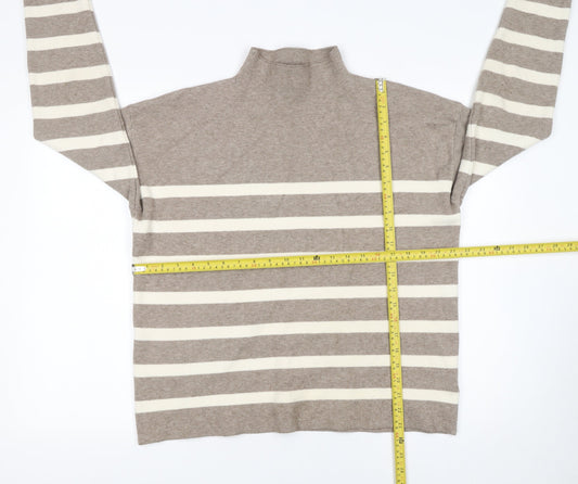 Tahari Women Beige Striped Mock Neck Pullover Jumper Size L