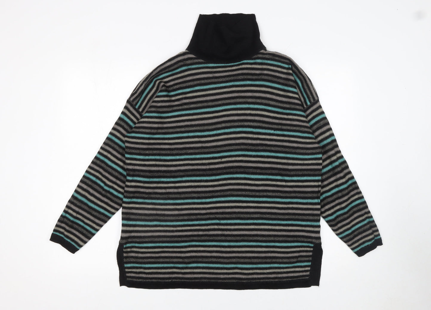 Planet Womens Black Striped Roll Neck Wool Blend Jumper Size M