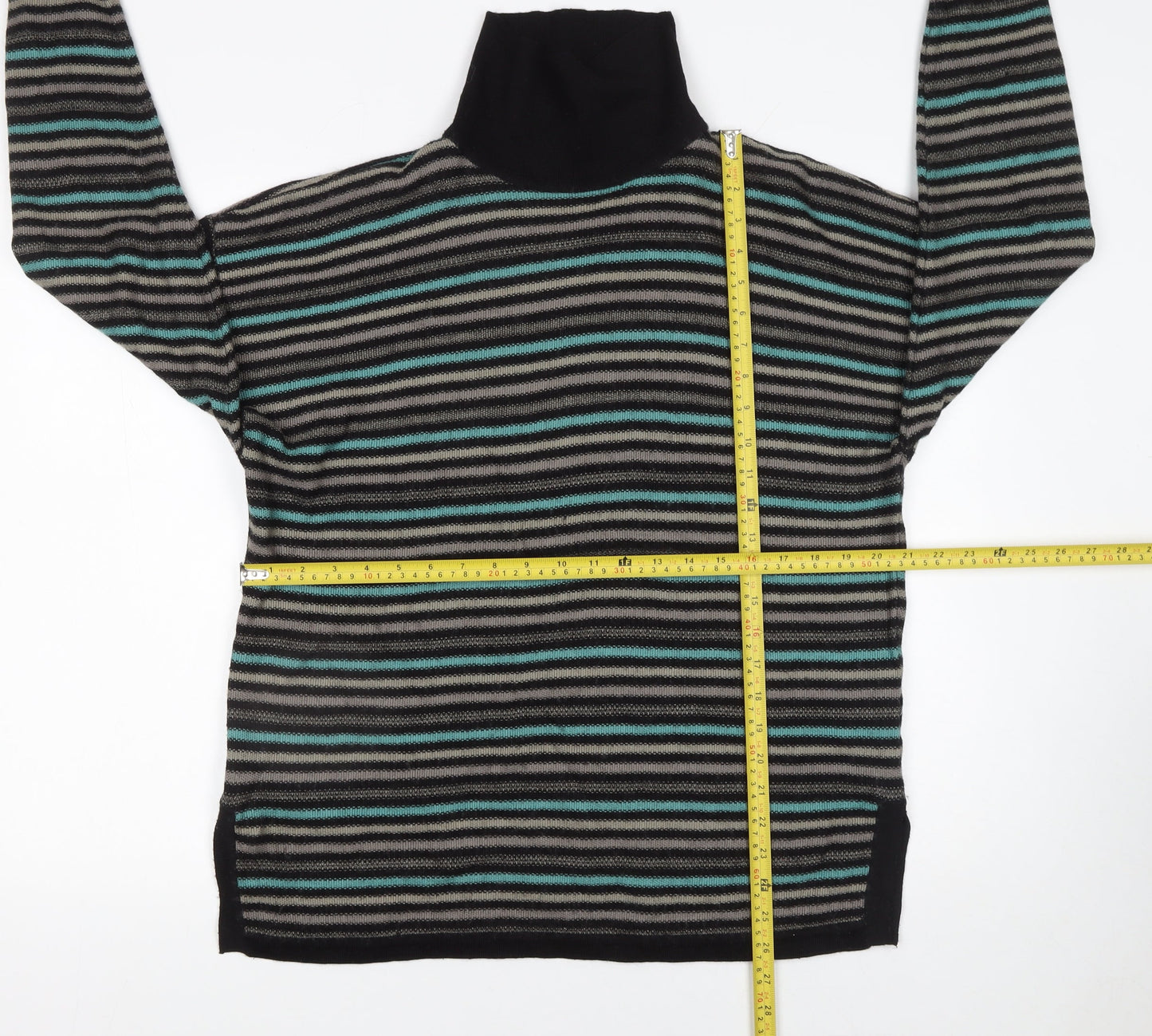 Planet Womens Black Striped Roll Neck Wool Blend Jumper Size M