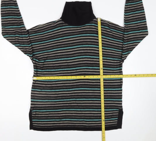 Planet Womens Black Striped Roll Neck Wool Blend Jumper Size M