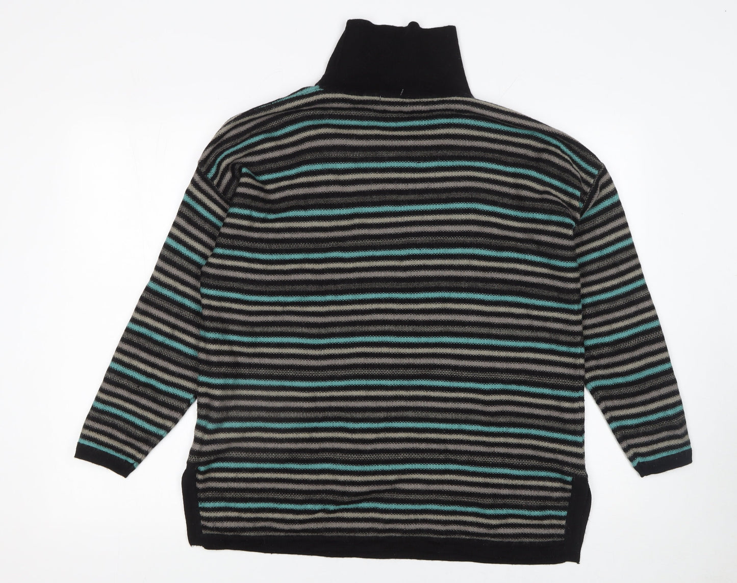Planet Womens Black Striped Roll Neck Wool Blend Jumper Size M