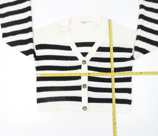Brave Soul Women’s Black & White Striped Knit Cardigan Size L
