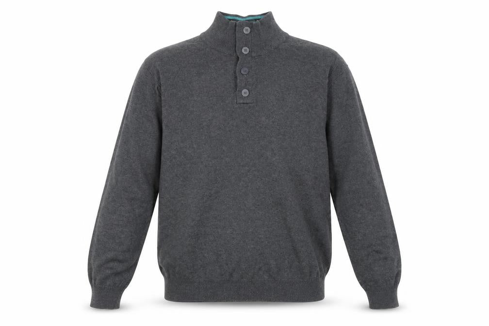 Charles Wilson Men’s Grey High Neck Button Henley Jumper XL Cotton Knit