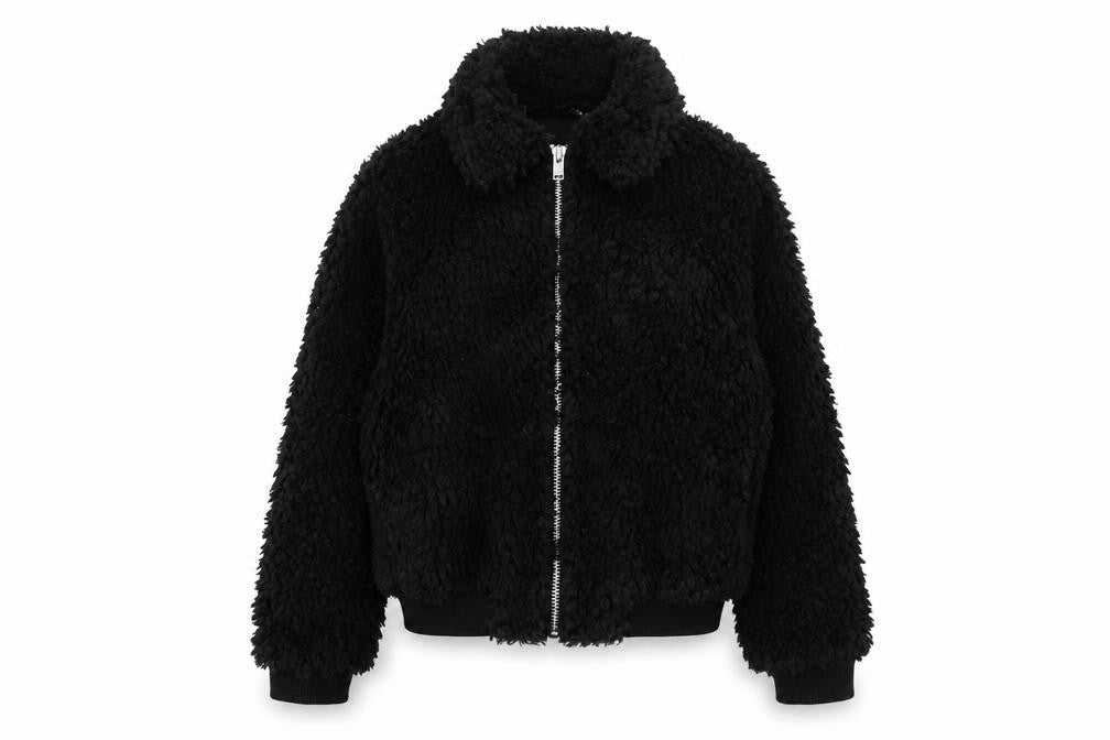 H&M Divided Women’s Black Faux Shearling Bomber Jacket Size M