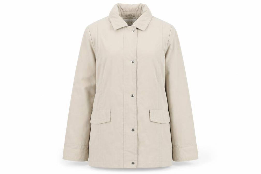 EWM Women’s Beige Mid-Length Casual Jacket Size 12 Polyester Blend