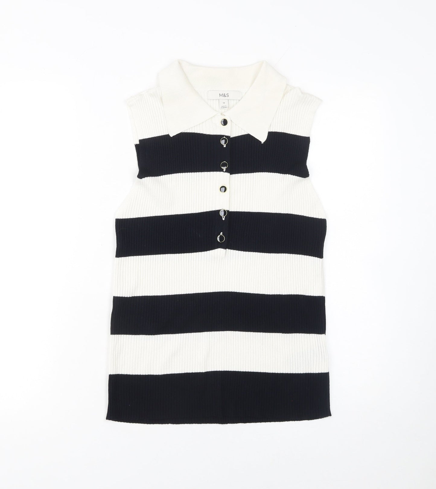 Marks and Spencer Women's Multicoloured Striped Polo Top Size 14 Sleeveless Knit