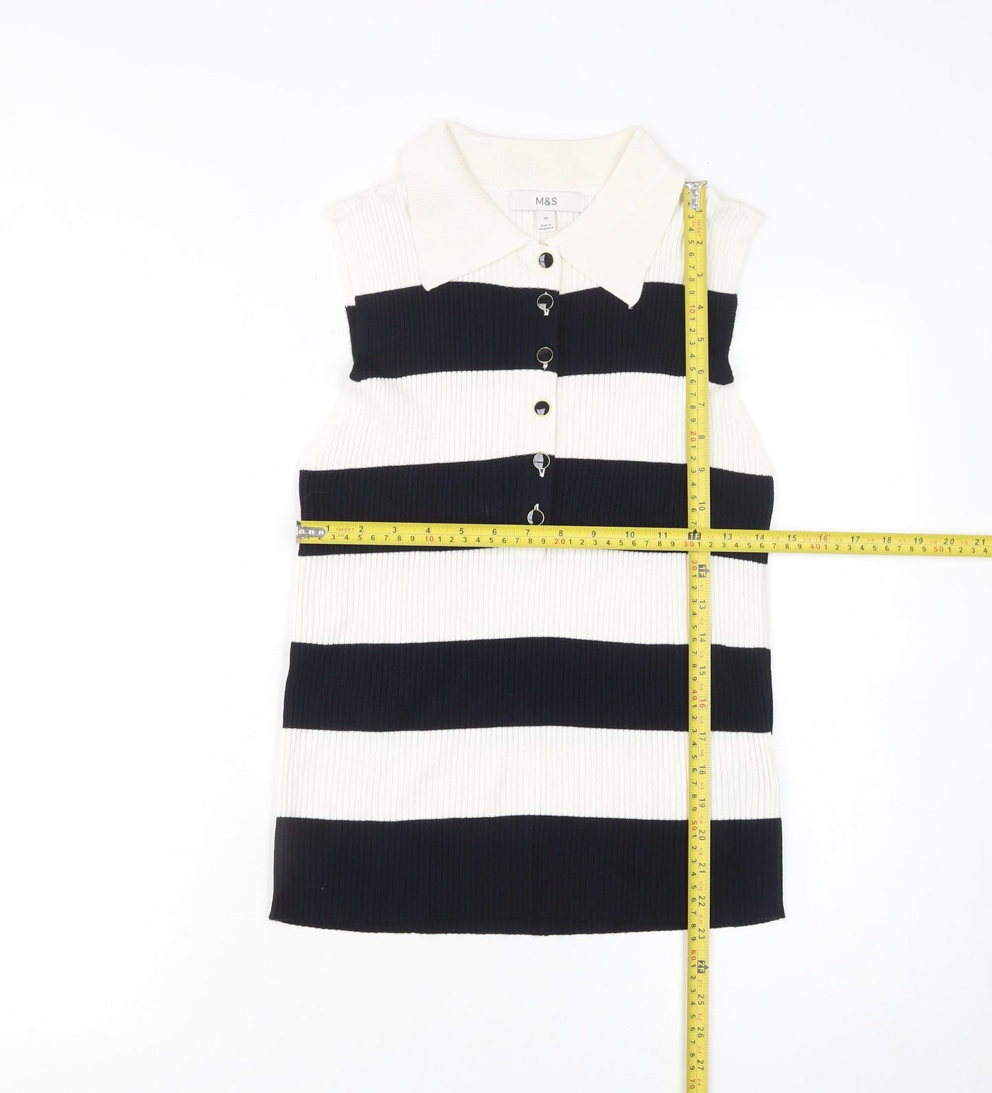 Marks and Spencer Women's Multicoloured Striped Polo Top Size 14 Sleeveless Knit