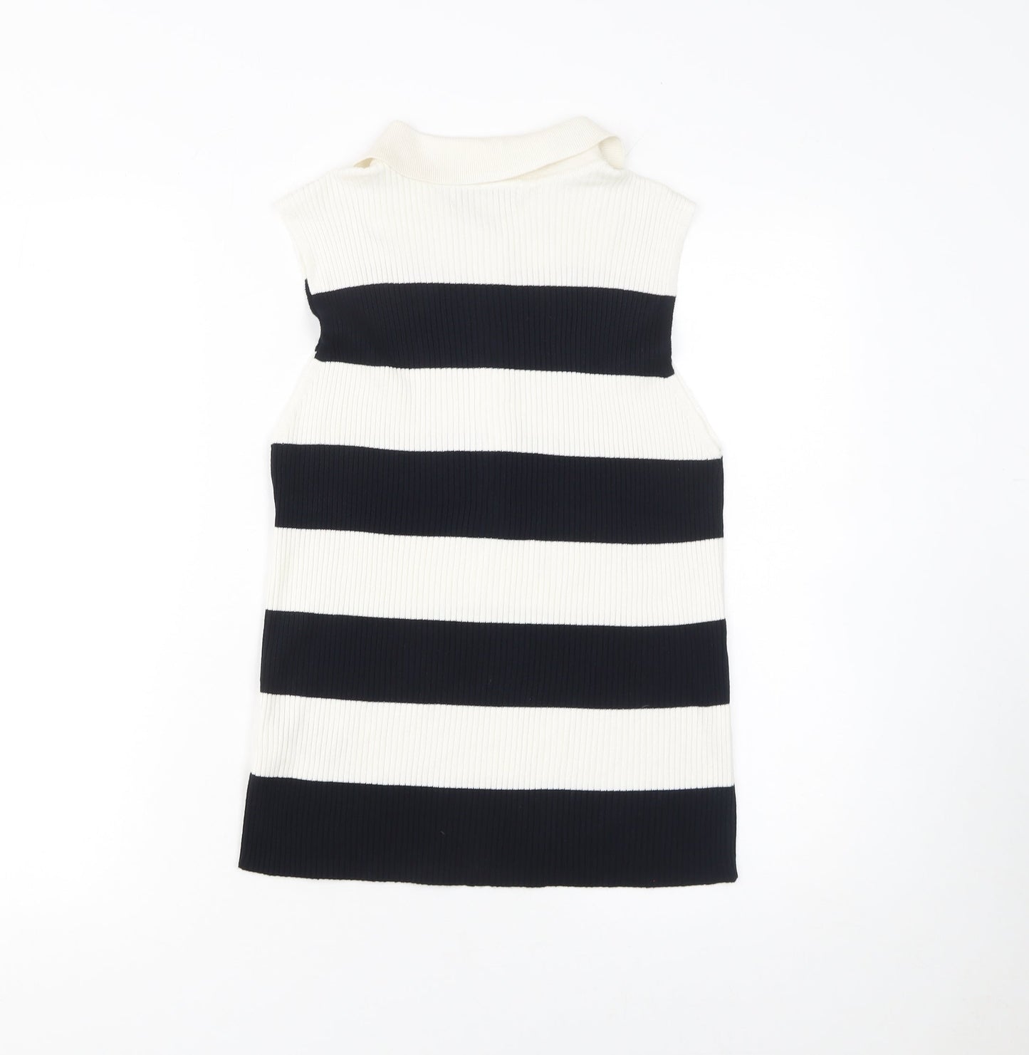 Marks and Spencer Women's Multicoloured Striped Polo Top Size 14 Sleeveless Knit