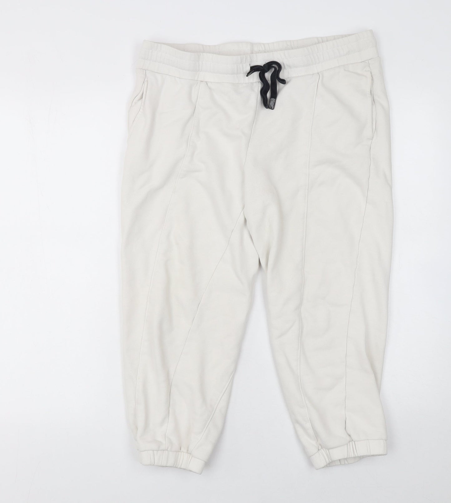 DKNY Women Ivory Cotton Jogger Trousers Size M Elastic Waist