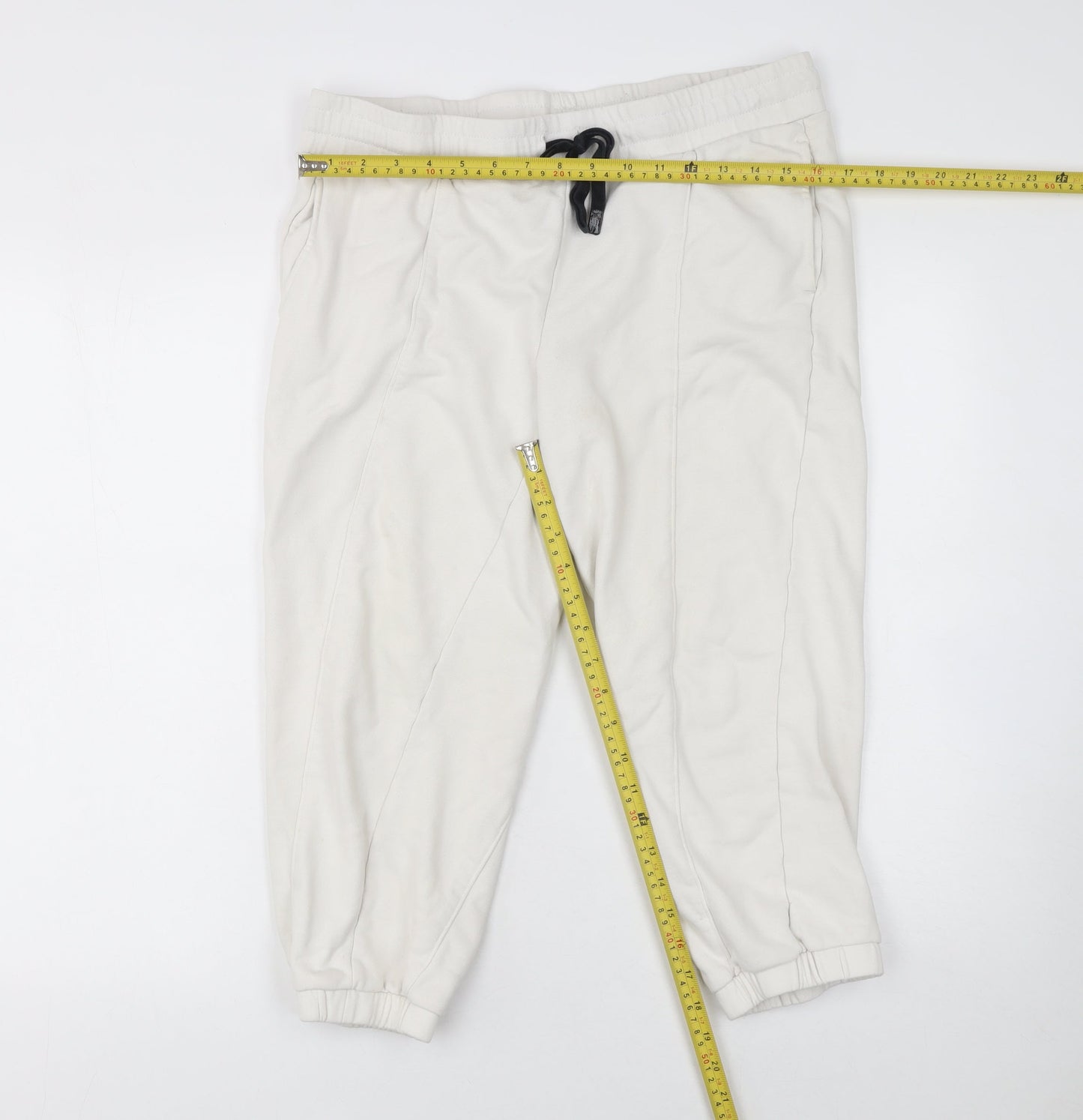 DKNY Women Ivory Cotton Jogger Trousers Size M Elastic Waist