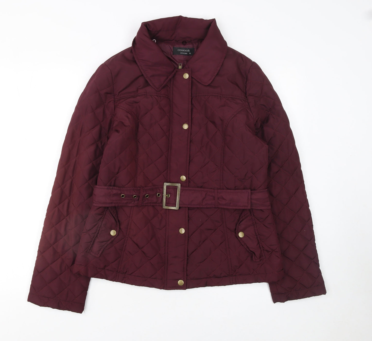 Crossroads Womens Red Quilted Belted Jacket Size 12