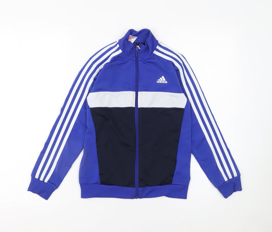 Adidas Boys Blue Track Jacket 10 Years Full Zip Colourblock Activewear