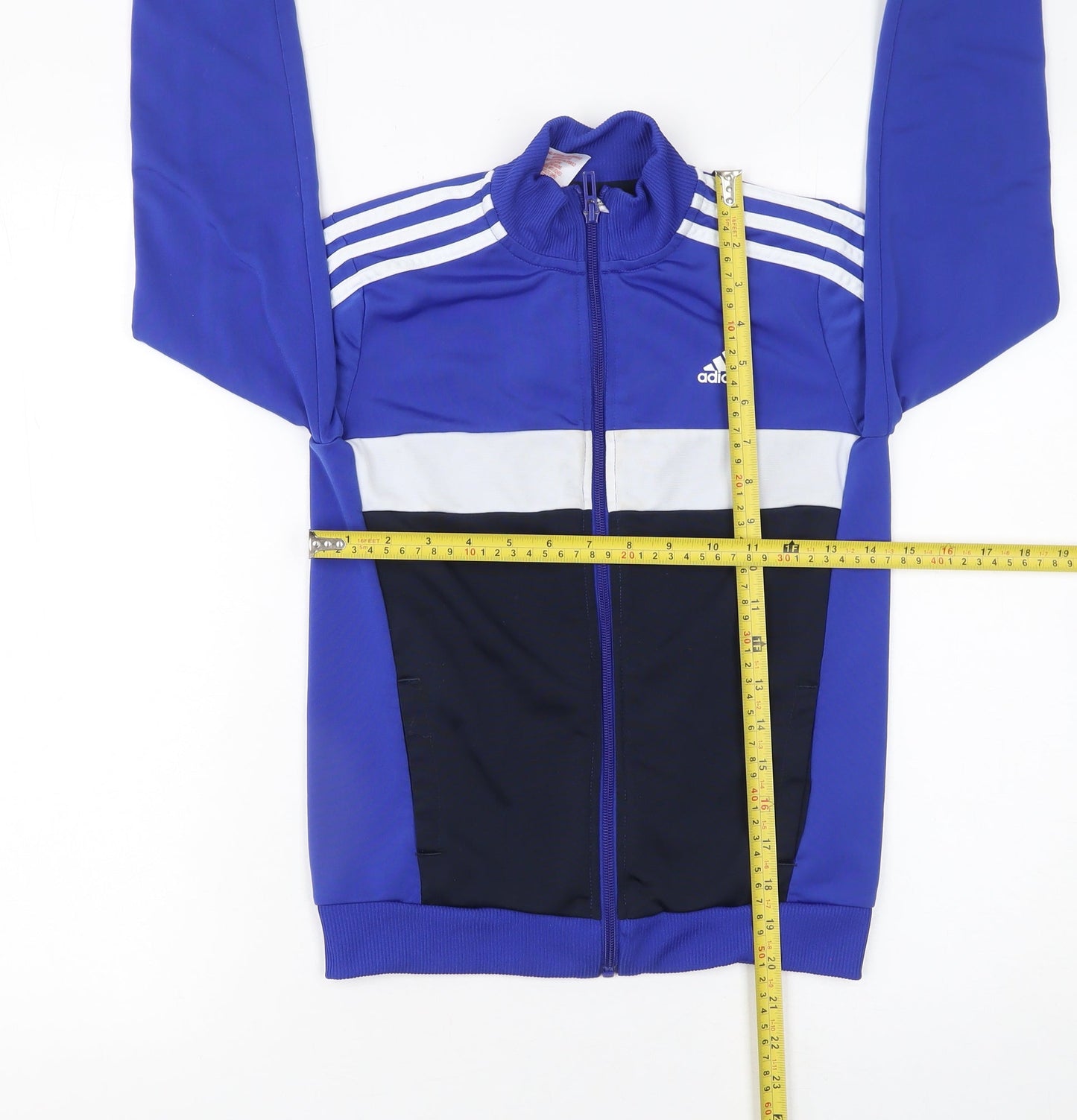 Adidas Boys Blue Track Jacket 10 Years Full Zip Colourblock Activewear