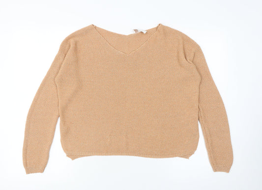 Grace & Mila Women’s Beige V-Neck Knit Pullover Jumper Size L