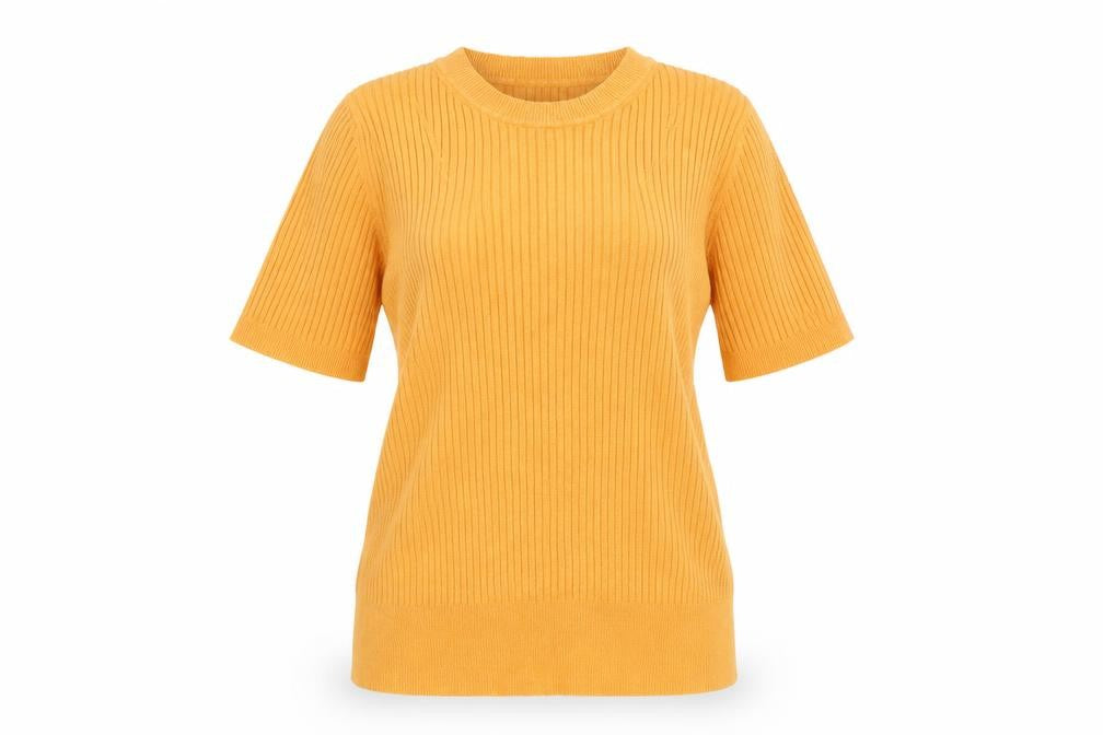 Marks and Spencer Women Yellow Mock Neck Ribbed Knit T-Shirt Size 12