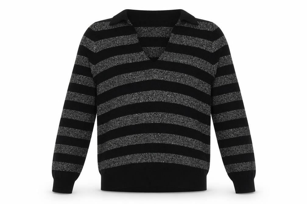 Marks and Spencer Women’s Black Striped Collared Pullover Jumper Size S