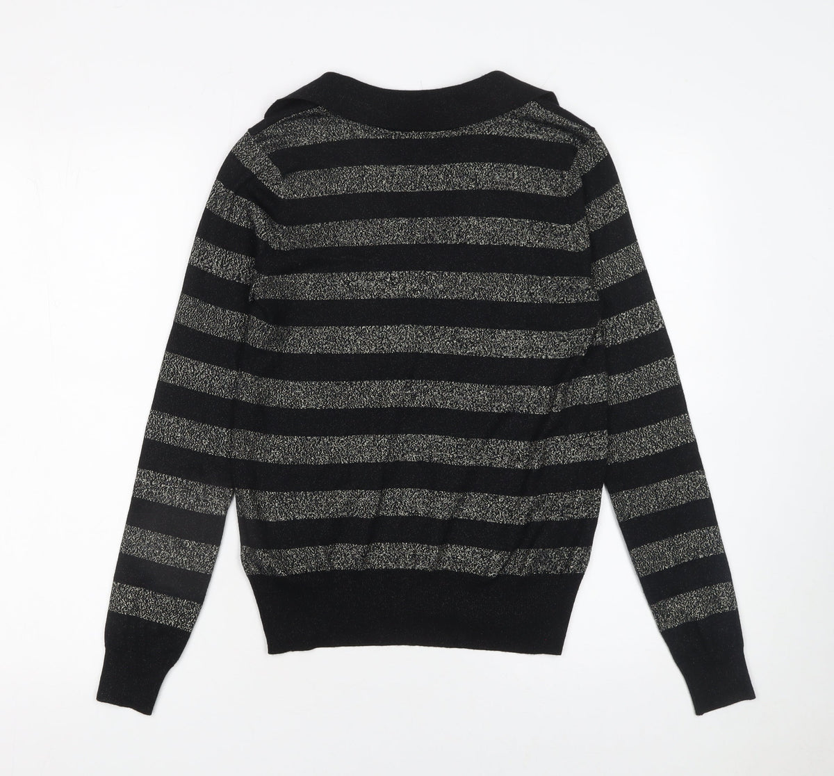 Marks and Spencer Women’s Black Striped Collared Pullover Jumper Size S