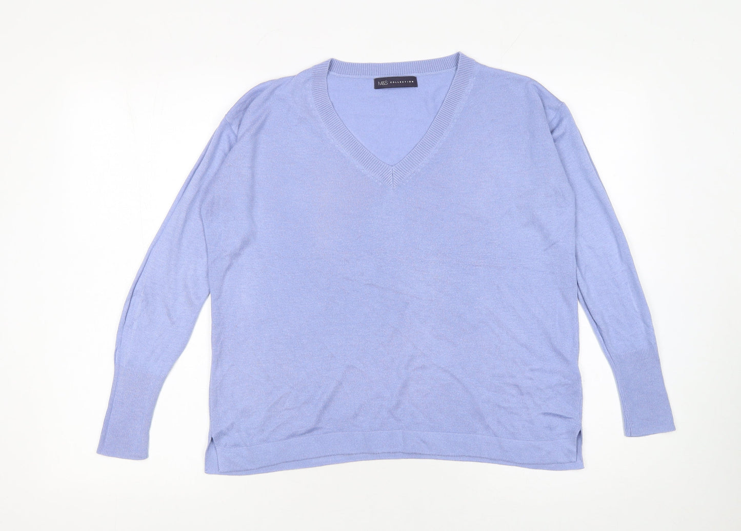 Marks and Spencer Women’s Blue V-Neck Knit Jumper Size S
