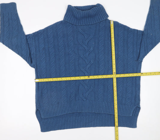 Joie Womens Blue Cable-Knit Roll Neck Jumper Size L