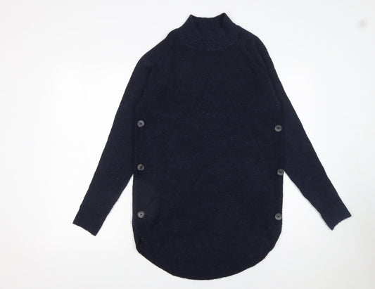 Next Women's Navy Mock Neck Button Side Knit Jumper XS
