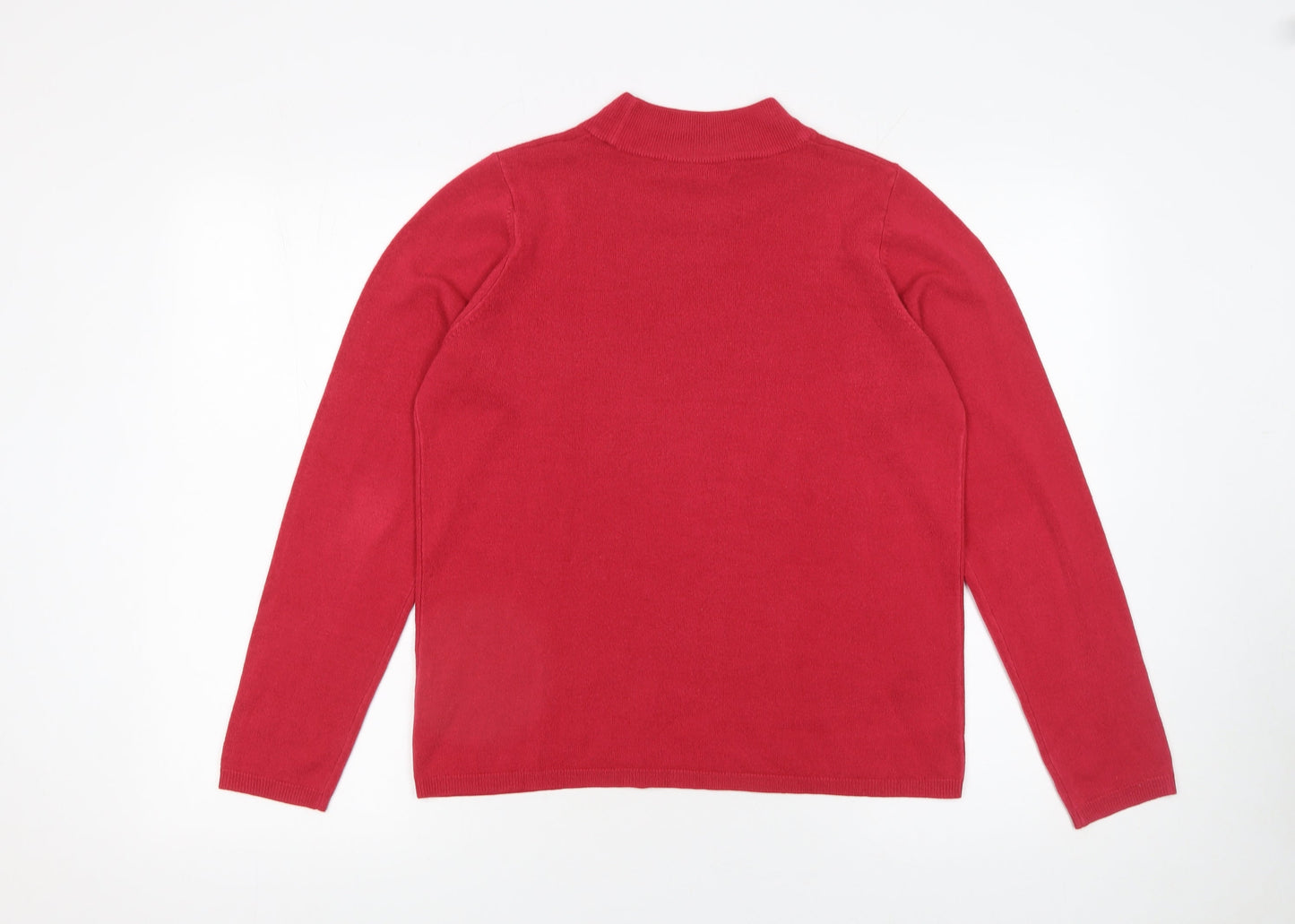 Marks and Spencer Womens Red Mock Neck Jumper Size 14 Acrylic Knit