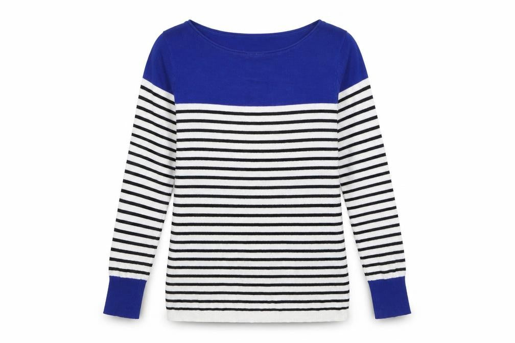 Nicole for F·R Women Blue & White Striped Boat Neck Jumper Size M