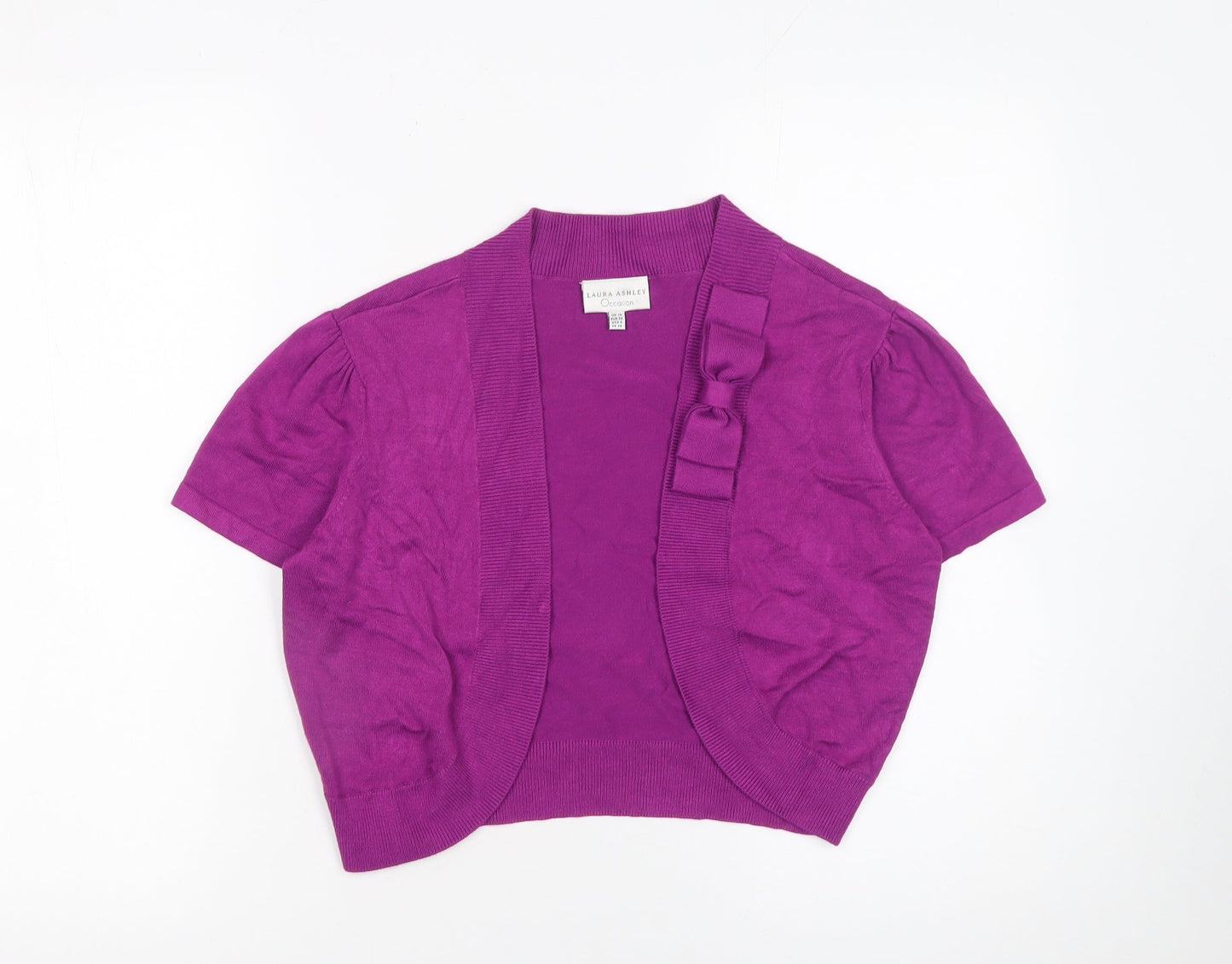 Laura Ashley Women Purple Short Sleeve Bow Cardigan Size 10