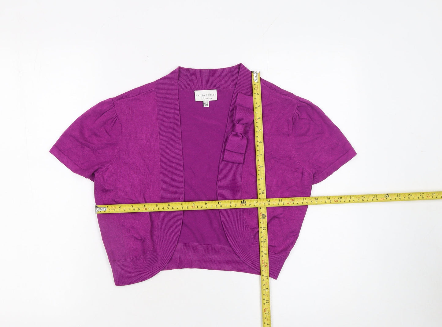 Laura Ashley Women Purple Short Sleeve Bow Cardigan Size 10