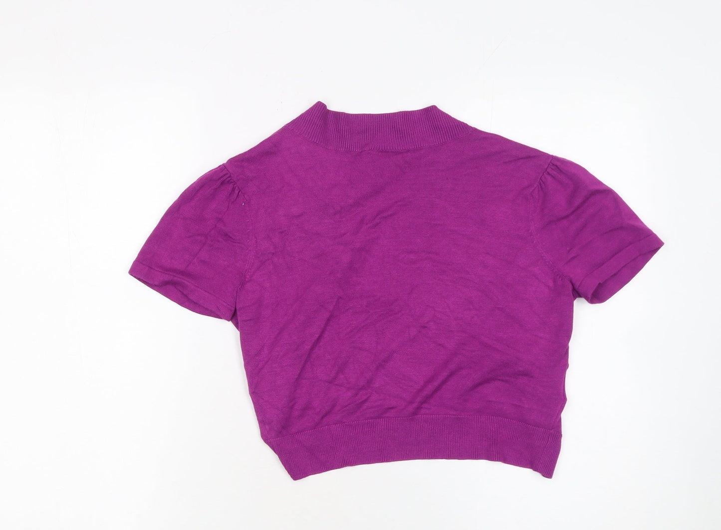 Laura Ashley Women Purple Short Sleeve Bow Cardigan Size 10