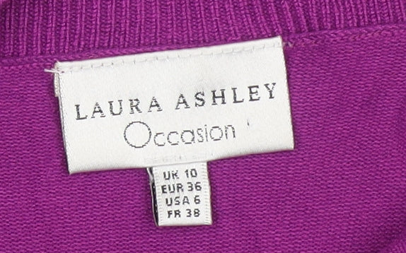 Laura Ashley Women Purple Short Sleeve Bow Cardigan Size 10