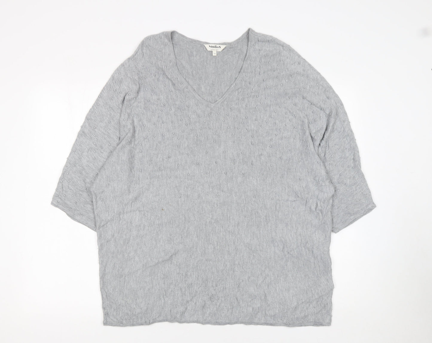 Studio 8 by Phase Eight Women's Grey V-Neck Knit Jumper Size 18