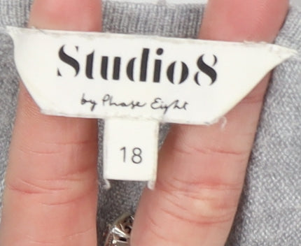 Studio 8 by Phase Eight Women's Grey V-Neck Knit Jumper Size 18