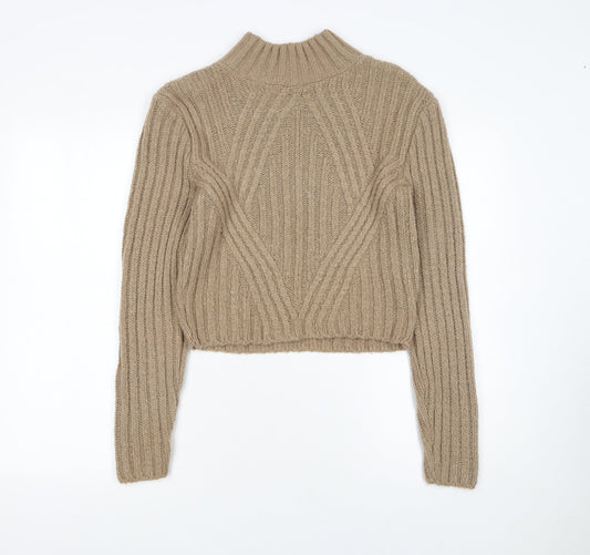 HOT!MESS Women’s Beige Chunky-Knit Mock Neck Jumper XS