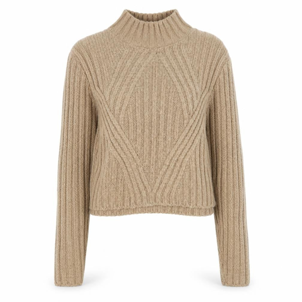 HOT!MESS Women’s Beige Chunky-Knit Mock Neck Jumper XS