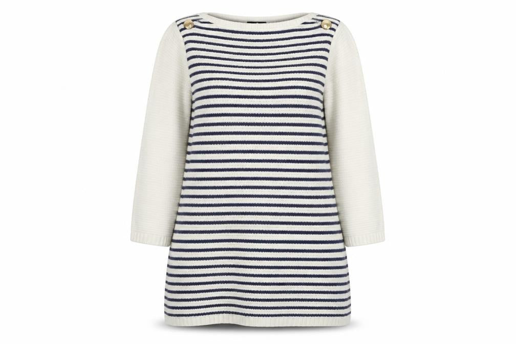 H&M Women’s White Navy Striped Cotton Knit 3/4 Sleeve Jumper Size 8