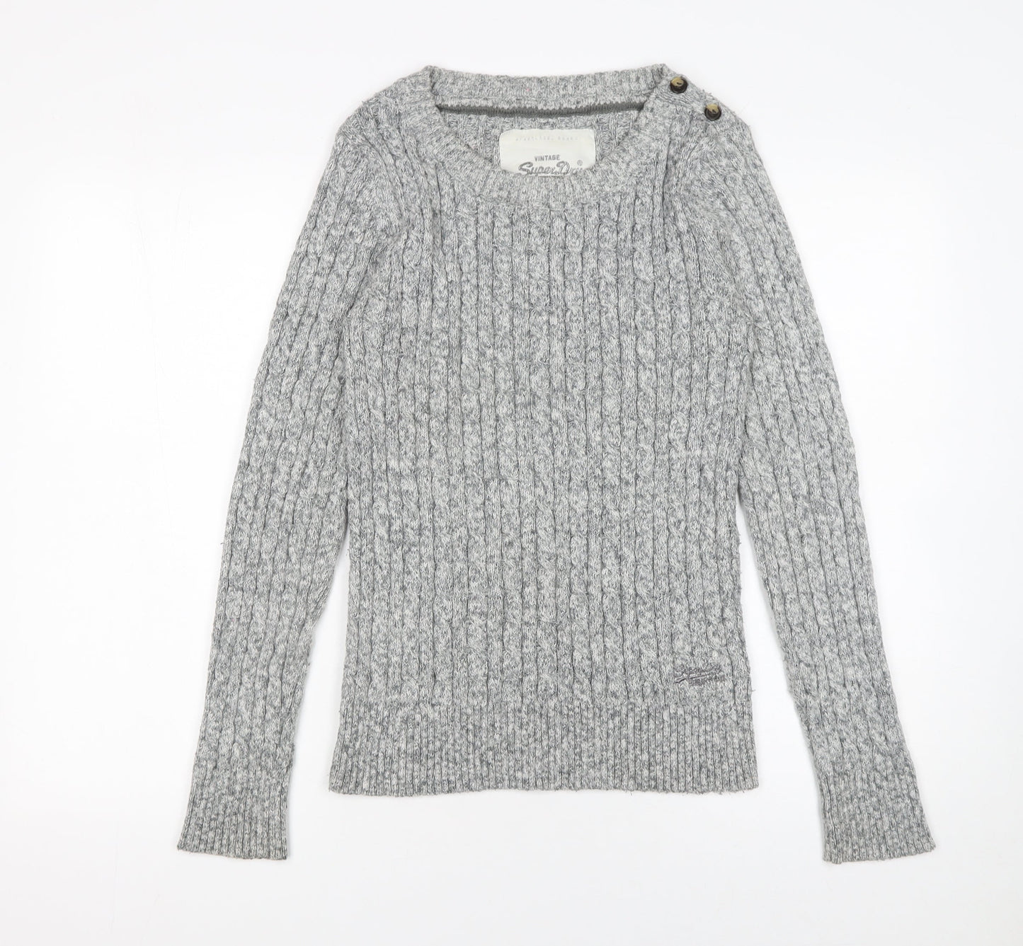 Superdry Women Grey Cable-Knit Pullover Jumper L