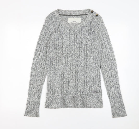 Superdry Women Grey Cable-Knit Pullover Jumper L
