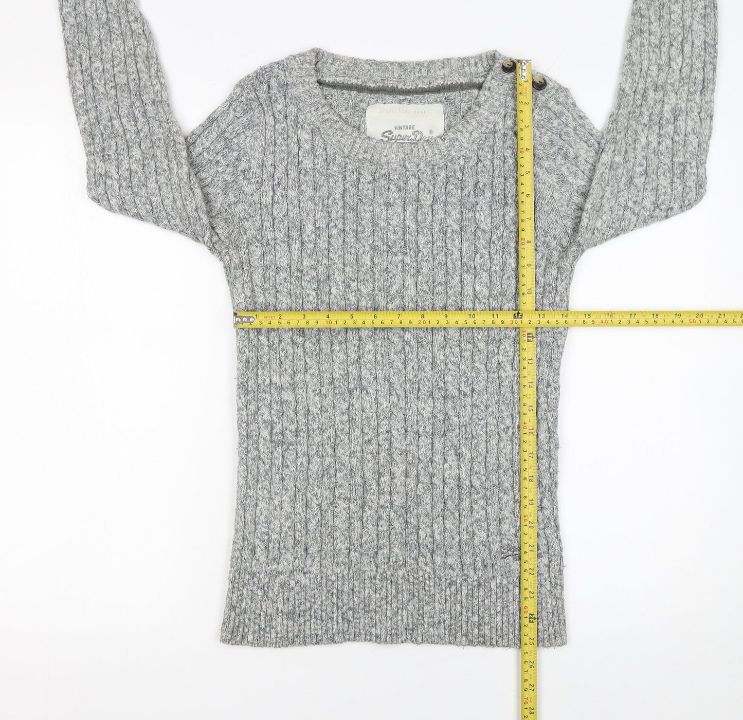 Superdry Women Grey Cable-Knit Pullover Jumper L