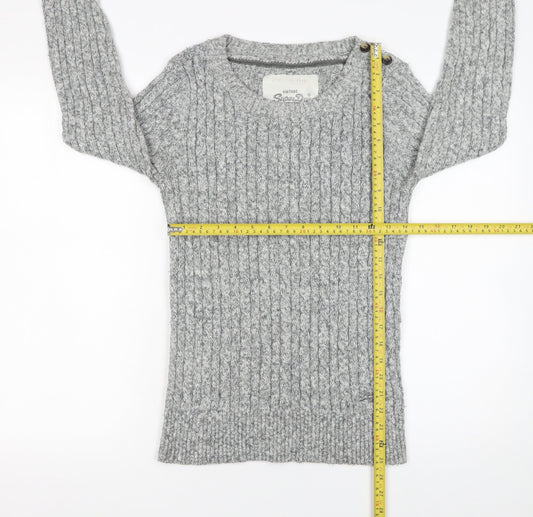 Superdry Women Grey Cable-Knit Pullover Jumper L