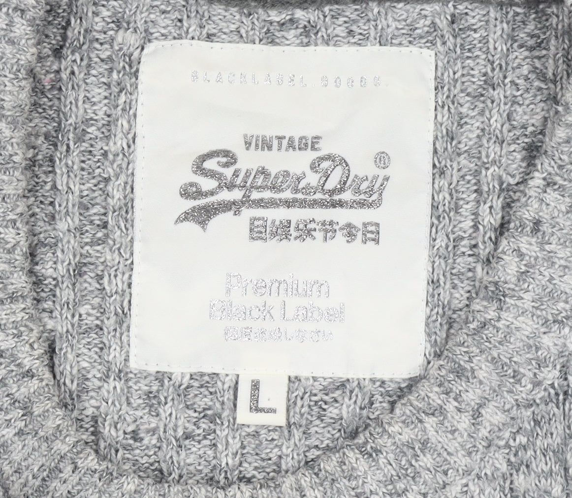 Superdry Women Grey Cable-Knit Pullover Jumper L