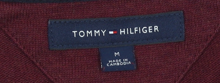 Tommy Hilfiger Men’s Red V-Neck Cotton Jumper M Classic Knit