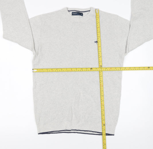 Easy Men’s Grey Waffle-Knit Cotton Pullover Jumper Size M