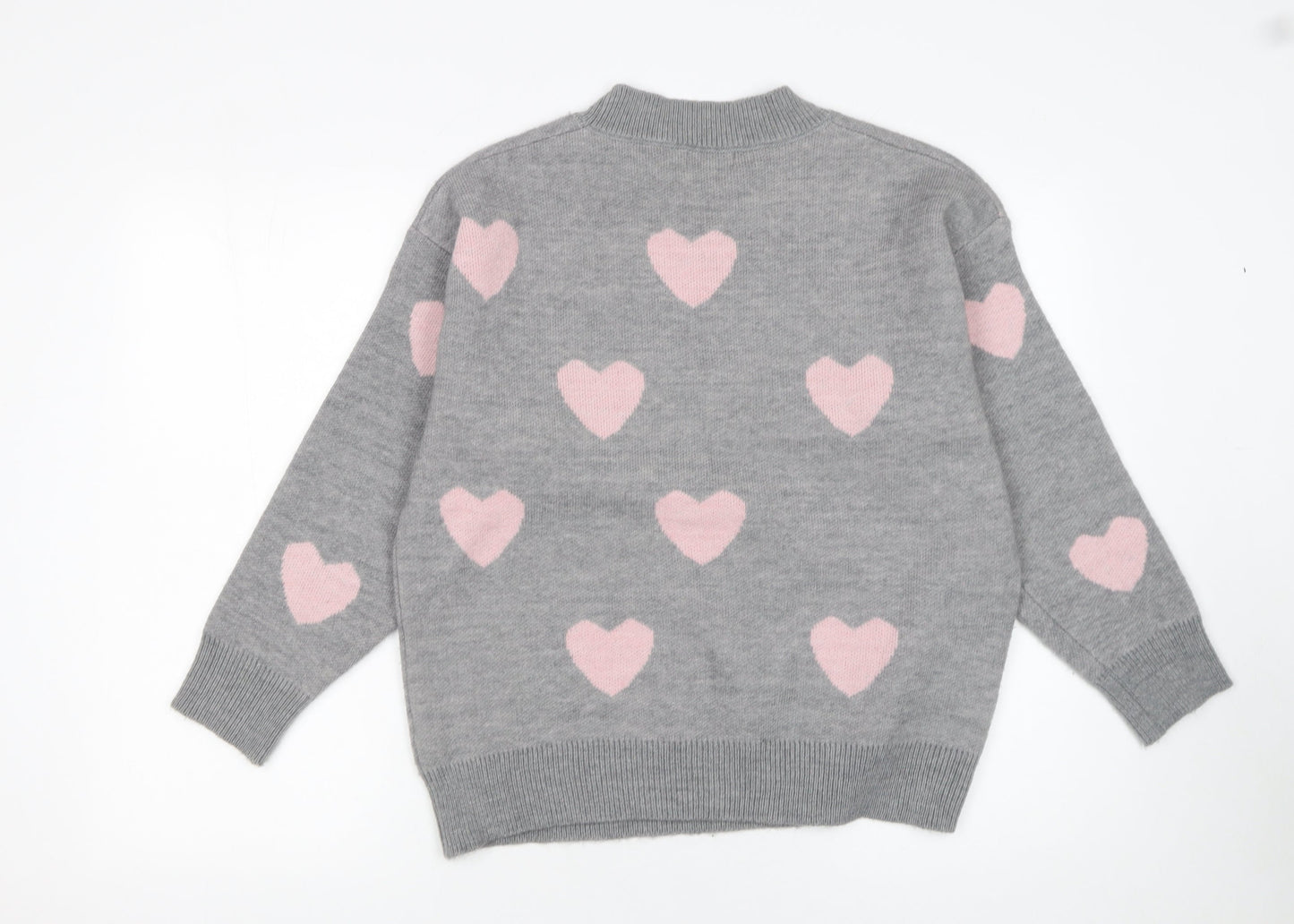 QED London Women Grey Pink Heart Knit Pullover Jumper M
