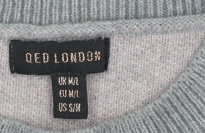 QED London Women Grey Pink Heart Knit Pullover Jumper M