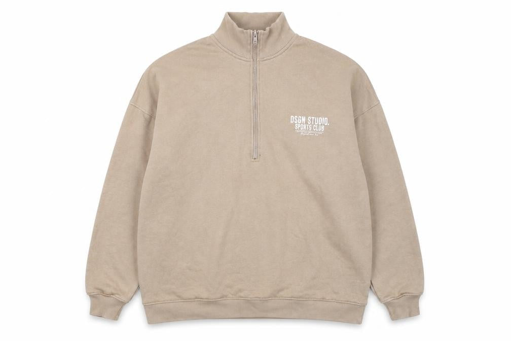Boohoo Men Beige 1/2 Zip High Neck Sweatshirt Size S Regular Fit