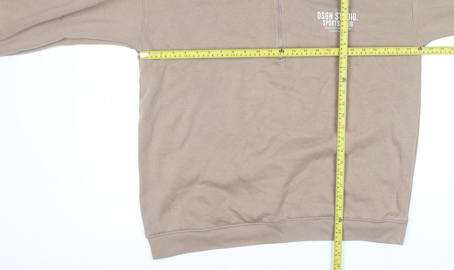 Boohoo Men Beige 1/2 Zip High Neck Sweatshirt Size S Regular Fit