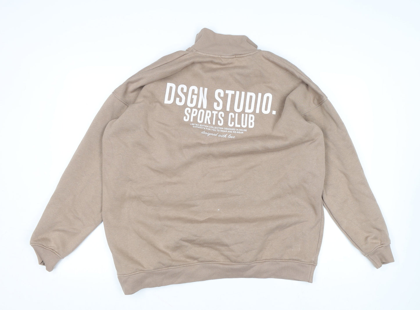 Boohoo Men Beige 1/2 Zip High Neck Sweatshirt Size S Regular Fit