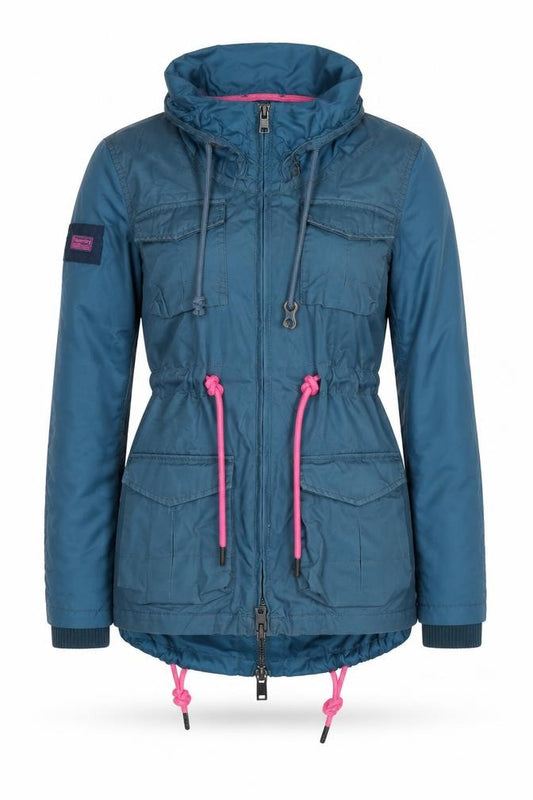 Superdry Women's Blue XS Hooded Parka Jacket with Pink Drawstrings